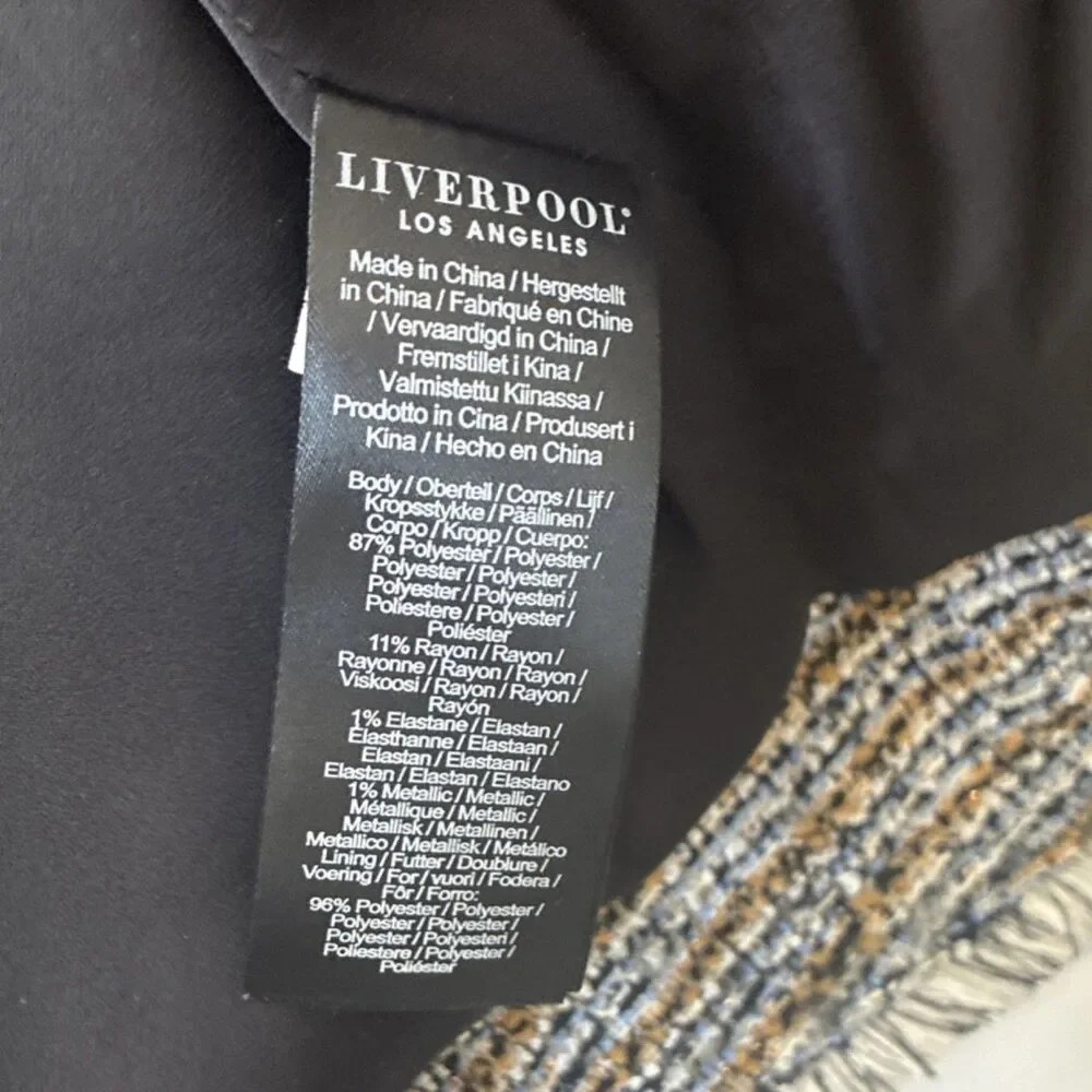 Liverpool Multicolor Tweed Fringe Button Jacket Women’s Size S Lined